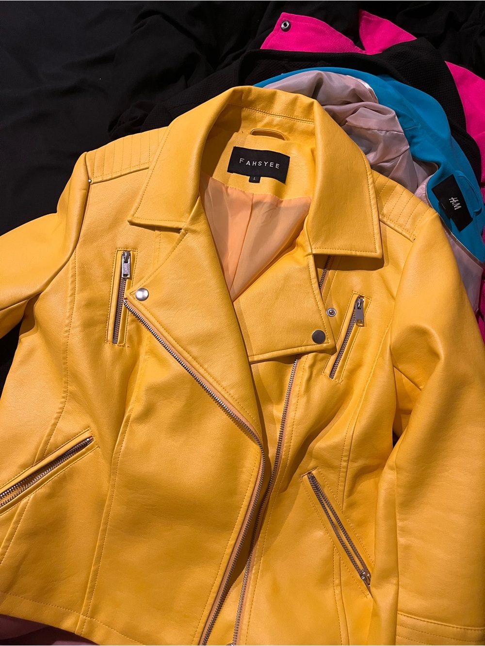 Women’s Yellow Faux Leather Moto Jacket